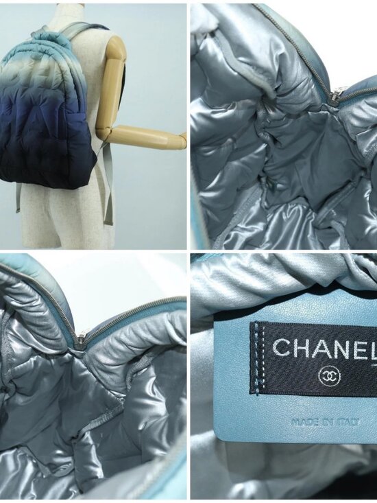 CHANEL Doudone Backpack Nylon Blue Silver CC Auth mr2366SAM